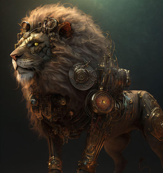 Steampunk Style Lion Portrait - Canvas, Metal, Acrylic, Framed, or Giclee Print