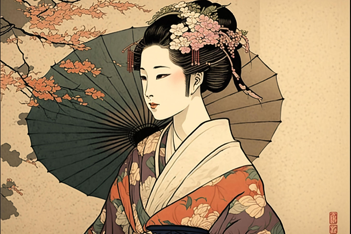 Japanese Woman - Canvas, Metal, Acrylic, Framed, or Giclee Print