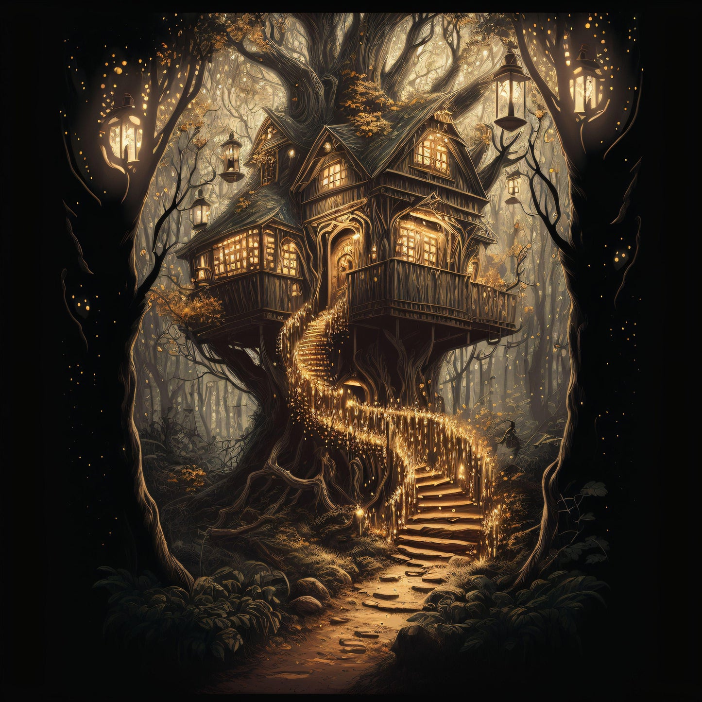 Tree House in a Forest - Canvas, Metal, Acrylic, Framed, or Giclee Print