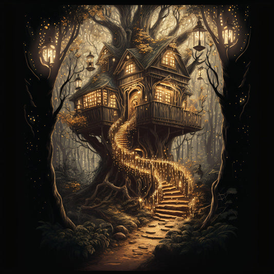 Tree House in a Forest - Canvas, Metal, Acrylic, Framed, or Giclee Print