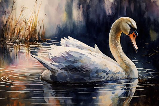 Swan on a Lake - Canvas, Metal, Acrylic, Framed, or Giclee Print