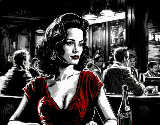 Film Noir Woman in Red - Canvas, Metal, Acrylic, Framed, or Giclee Print