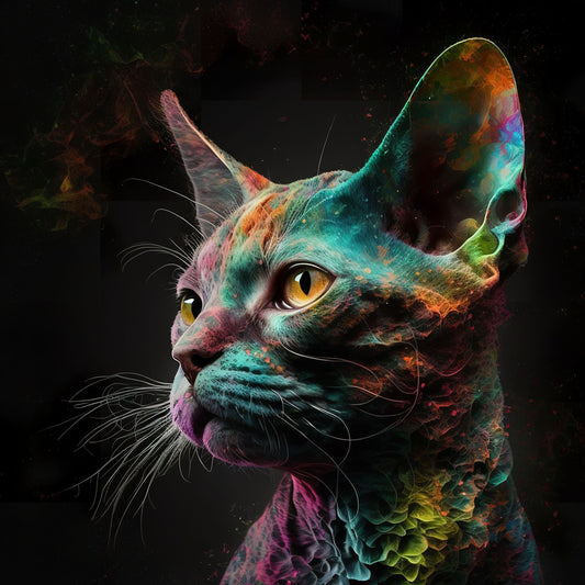 Colorful Devon Rex Cat - Canvas, Metal, Acrylic, Framed, or Giclee Print