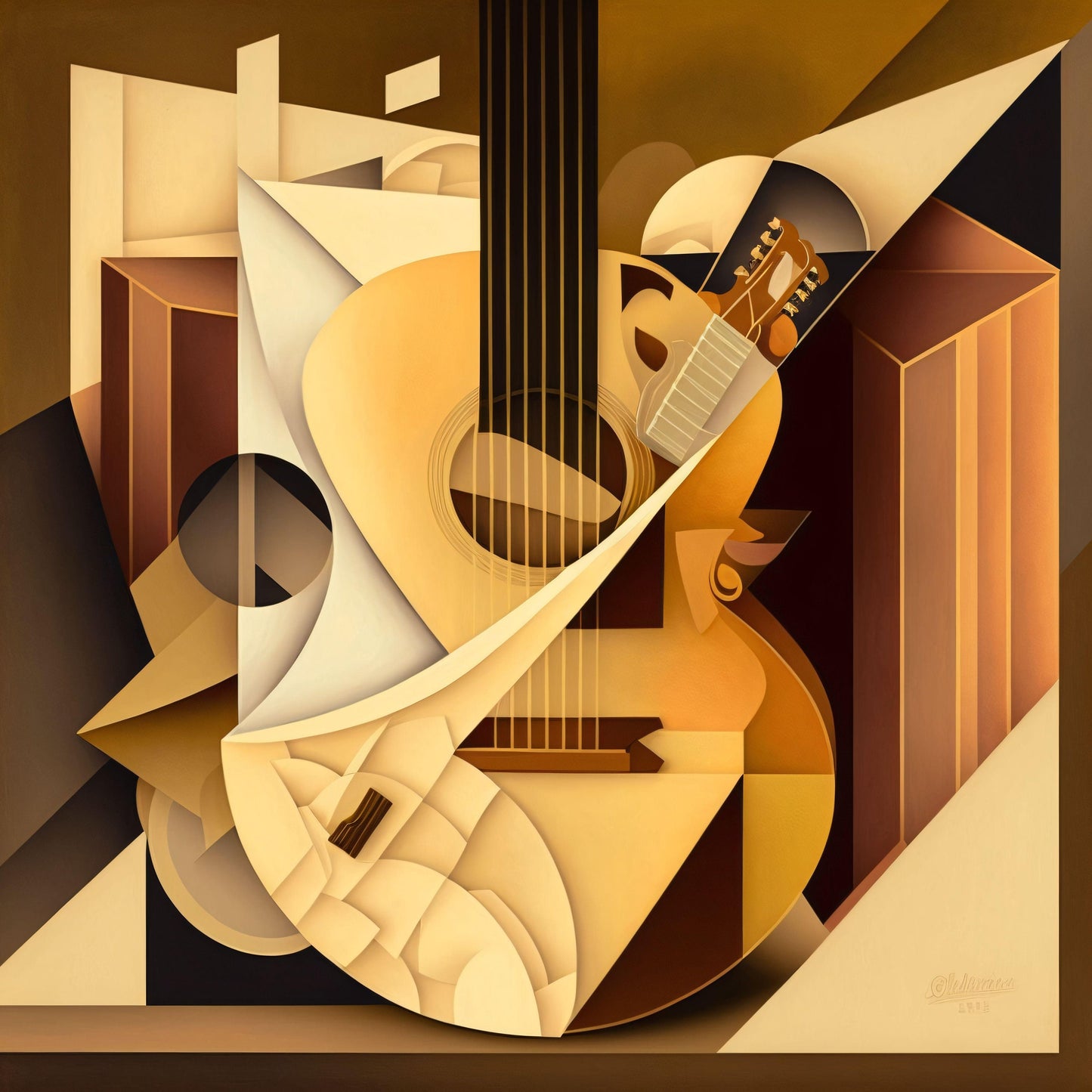 Guitar - Cubism - Canvas, Metal, Acrylic, Framed, or Giclee Print