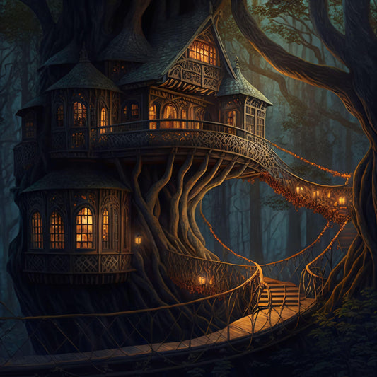 Tree House in a Forest - Canvas, Metal, Acrylic, Framed, or Giclee Print