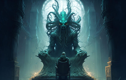 Cthulhu on a Throne and a Man in a Chair - Canvas, Metal, Acrylic, Framed, or Giclee Print