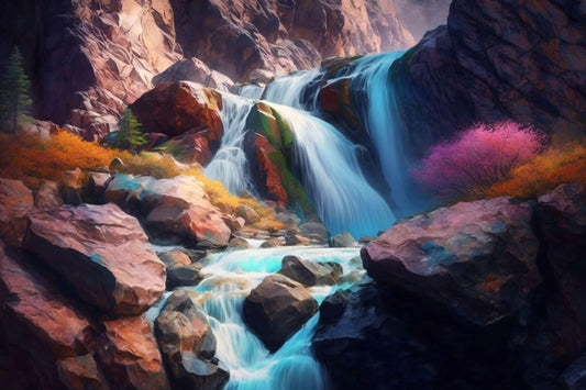 Colorful Waterfall Landscape - Canvas, Metal, Acrylic, Framed, or Giclee Print