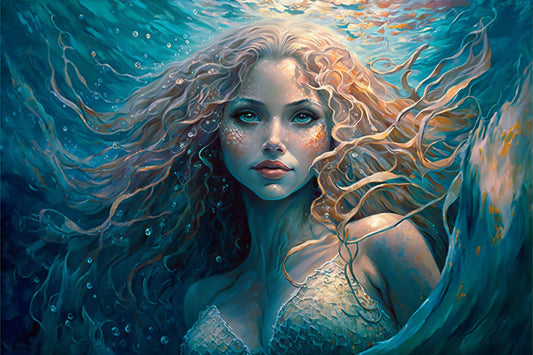 Underwater Mermaid Portrait - Canvas, Metal, Acrylic, Framed, or Giclee Print