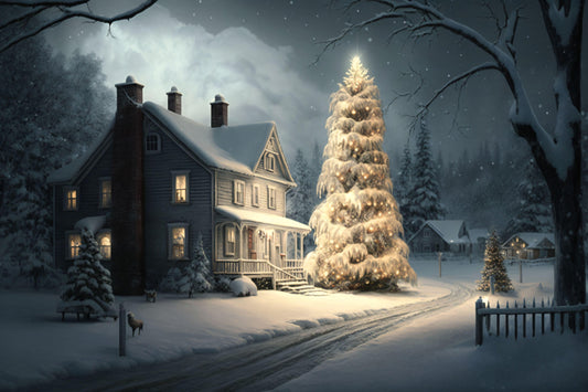 Snowy Christmas House Scene - Canvas, Metal, Acrylic, Framed, or Giclee Print