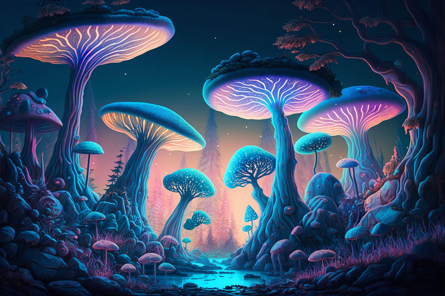 Colorful Mushroom City - Canvas, Metal, Acrylic, Framed, or Giclee Print