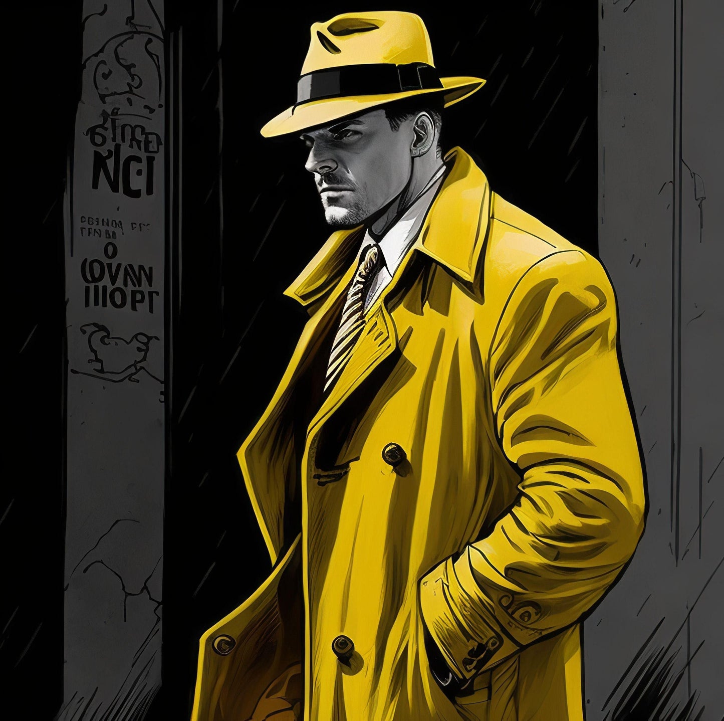 Film Noir Style - Man in Yellow - Canvas, Metal, Acrylic, Framed, or Giclee Print