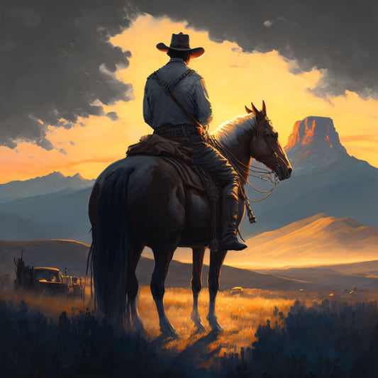 Cowboy Enjoying the Scenery - Canvas, Metal, Acrylic, Framed, or Giclee Print