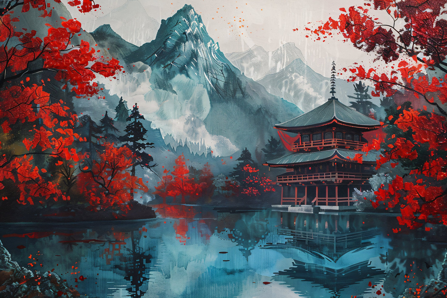 Japanese Style Temple Landscape - Canvas, Metal, Acrylic, Framed, or Giclee Print