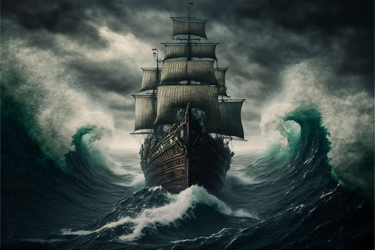 Old Ship in Rough Seas - Canvas, Metal, Acrylic, Framed, or Giclee Print