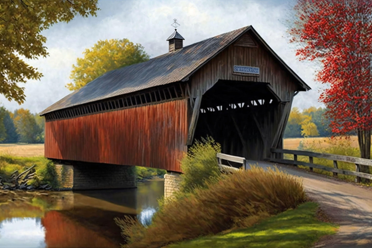 Old Covered Bridge - Canvas, Metal, Acrylic, Framed, or Giclee Print