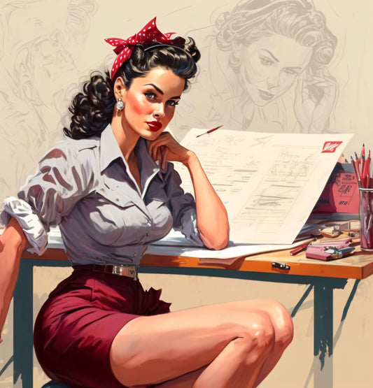 Pin-Up Girl in Office - Canvas, Metal, Acrylic, Framed, or Giclee Print