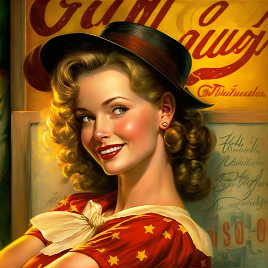 Pin-Up Girl Portrait, Fancy Hat - Canvas, Metal, Acrylic, Framed, or Giclee Print