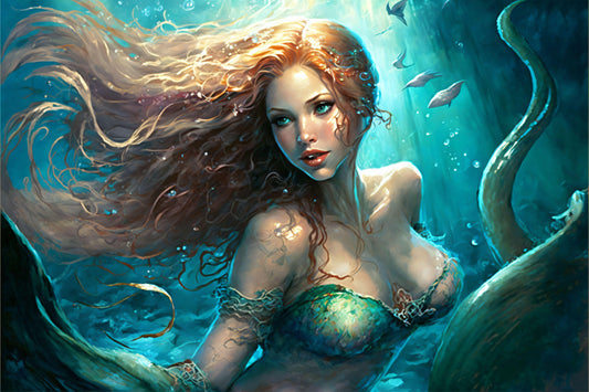 Underwater Mermaid Portrait - Canvas, Metal, Acrylic, Framed, or Giclee Print