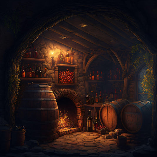 Cozy Warm Wine Cellar - Version 2 - Canvas, Metal, Acrylic, Framed, or Giclee Print