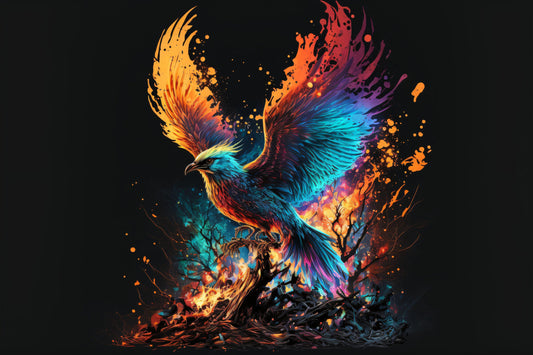 Colorful Phoenix on Fire - Canvas, Metal, Acrylic, Framed, or Giclee Print