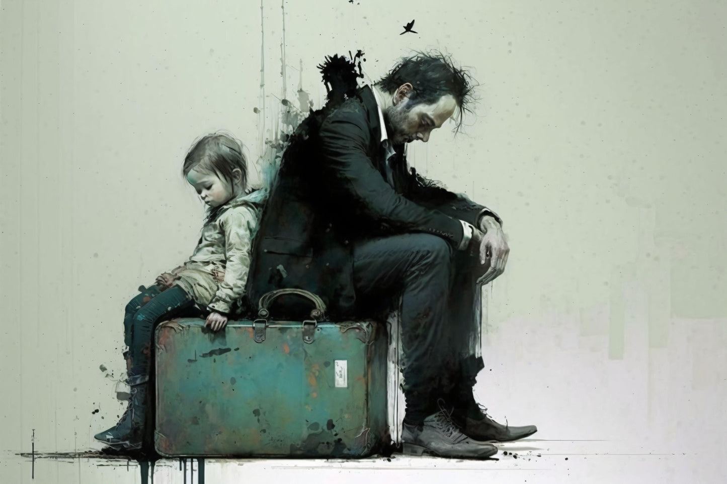 Depressed Man and Child - Canvas, Metal, Acrylic, Framed, or Giclee Print