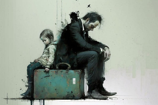 Depressed Man and Child - Canvas, Metal, Acrylic, Framed, or Giclee Print