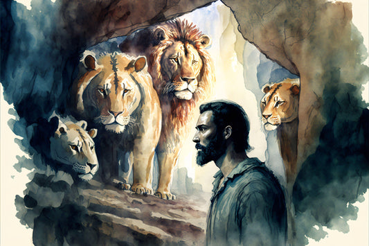 Daniel in the Lions Den - Canvas, Metal, Acrylic, Framed, or Giclee Print